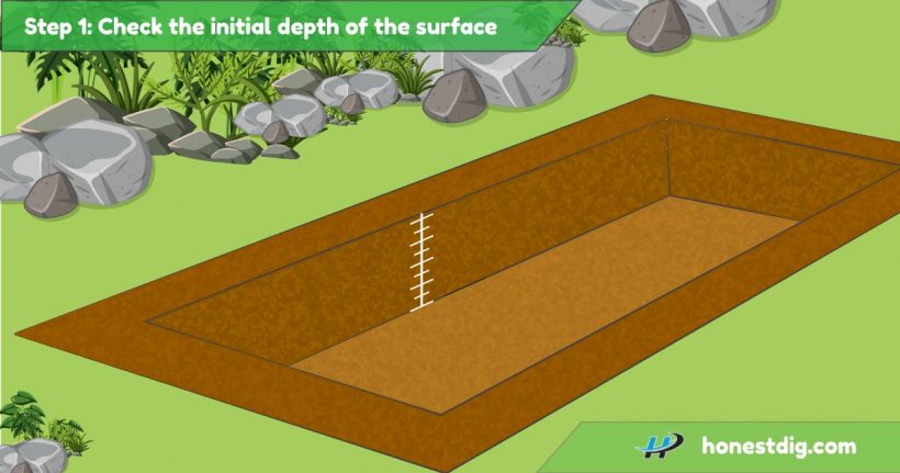 Checking the initial depth of the surface for above-ground pool setup